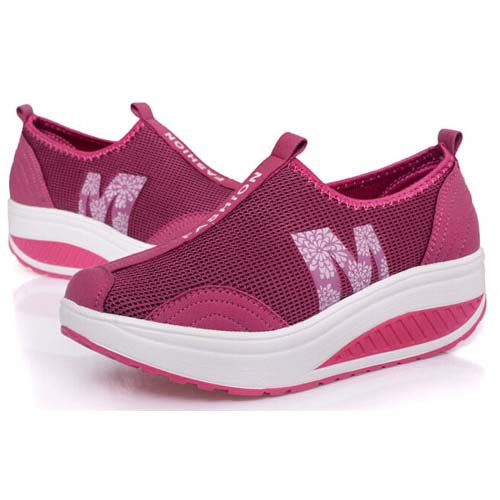 Rose red flower pattern slip on rocker bottom shoe sneaker 08